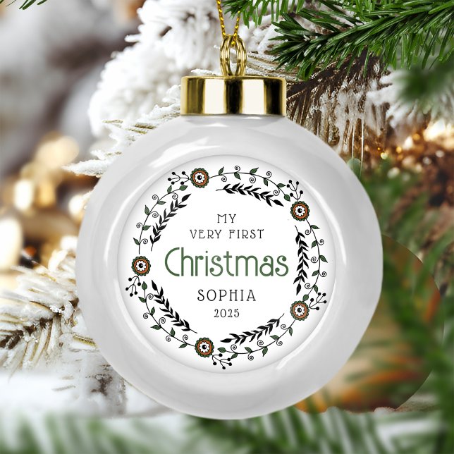 Personalisiert Baby First Christmas Nordic Keramik Kugel-Ornament (Von Creator hochgeladen)