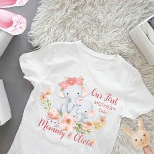 Personalisiert Baby First Mother's Day Elephant T-shirt