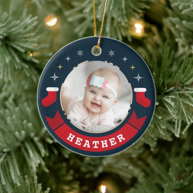 Personalisiert Baby Foto Erste Weihnachten Keramik Ornament (Baum)