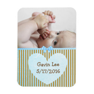 Personalisiert Baby Foto Magnet Brown & Blue Strip
