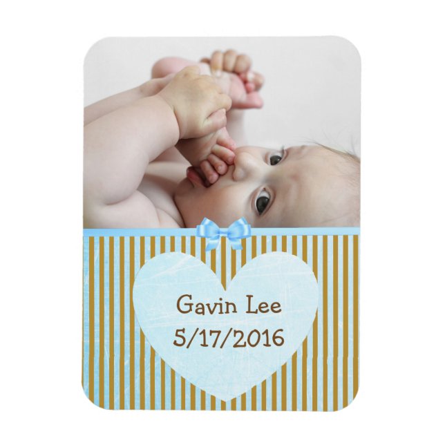 Personalisiert Baby Foto Magnet Brown & Blue Strip