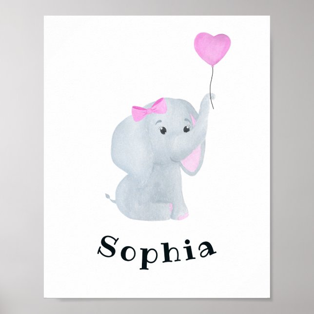 Personalisiert Baby Girl Elephant Kinderzimmer Win Poster (Vorne)