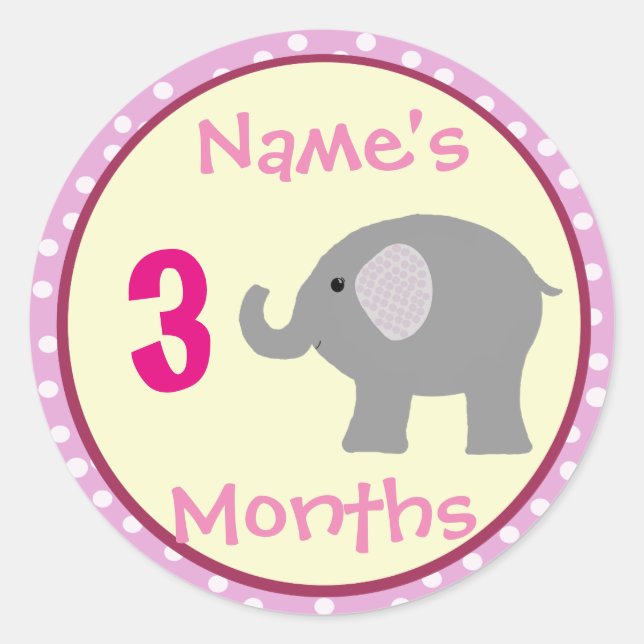Personalisiert Baby Girl Elephant Month Stickers (Vorderseite)