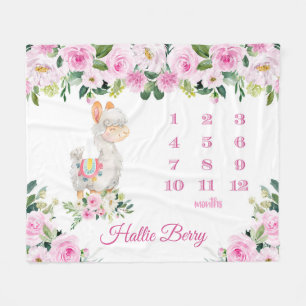 Personalisiert Baby Girl Llama Milestone Name Fleecedecke