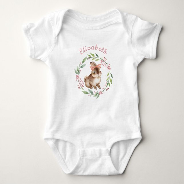 Personalisiert Baby Girl Niedlich Bunny Baby Strampler (Vorderseite)