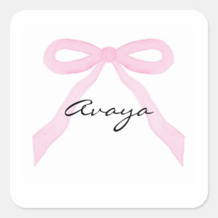 Personalisiert Baby Girl Pink Bow Quadratischer Aufkleber
