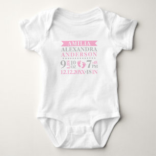 Personalisiert Baby Girl Pink Grey Birth Stats Strampler