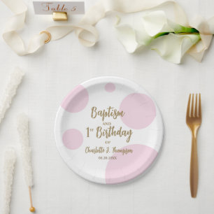 Personalisiert Baby Girl Pink Taufe & Gold Custom Pappteller