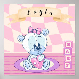 Personalisiert Baby Girl Teddy Bear Kinderzimmer Poster
