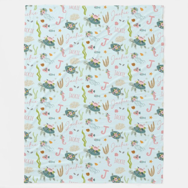 Personalisiert Baby Girl Turtle | 60 x 80 Fleecen Fleecedecke (Vorderseite)