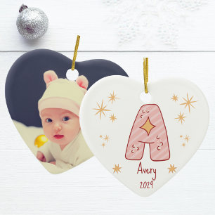 Personalisiert Baby Girl's First Christmas Heart Keramik Ornament