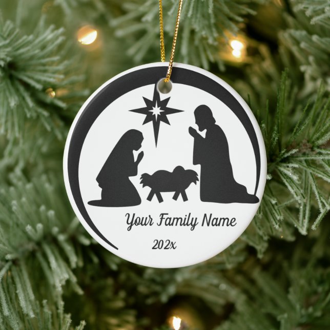 Personalisiert Baby Jesus Manger Weihnachtsfeierta Keramik Ornament (Baum)