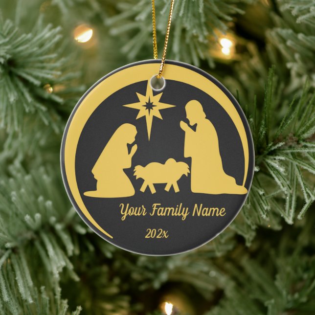 Personalisiert Baby Jesus Manger Weihnachtsfeierta Keramik Ornament (Baum)