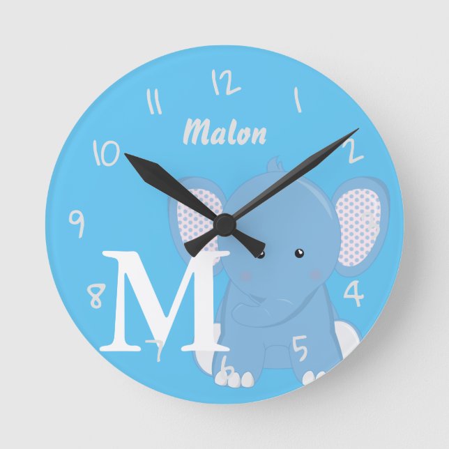 Personalisiert Baby Light Blue Round Clock Runde Wanduhr (Vorderseite)