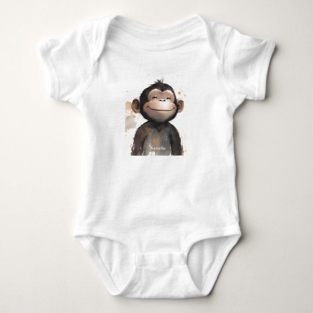 Personalisiert Baby Monkey Körperanzug Strampler (Vorderseite)