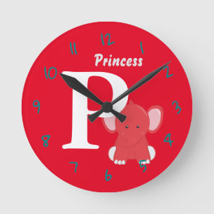 Personalisiert Baby Red Round Clock Runde Wanduhr
