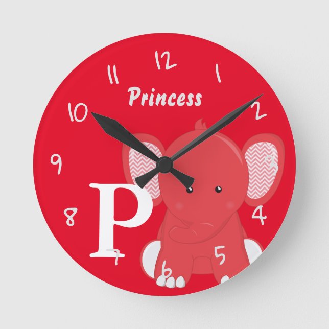 Personalisiert Baby Red Round Clock Runde Wanduhr (Vorderseite)