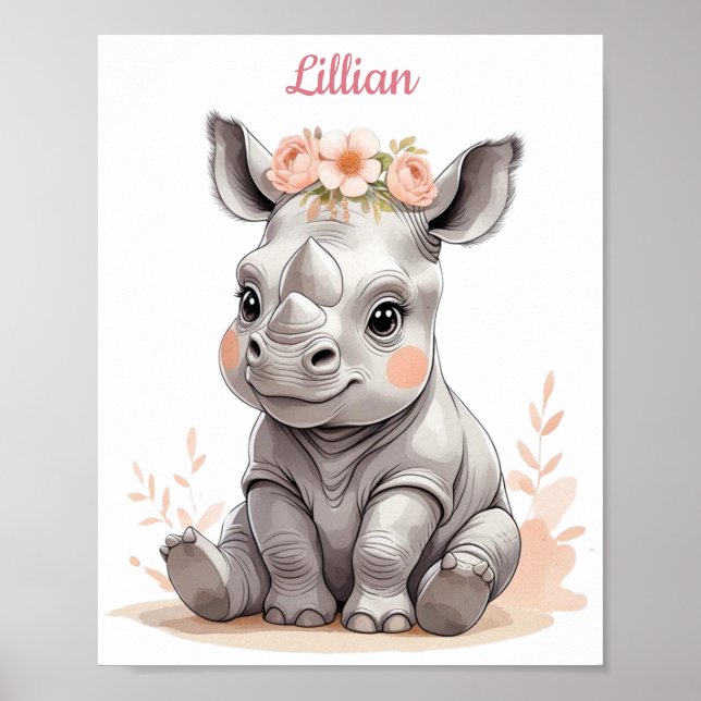 Personalisiert Baby Rhino Elegante Safari Kinderzi Poster (Vorne)