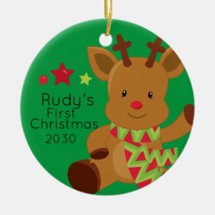 Personalisiert Baby Rudolph Reindeer 1. Weihnachte Keramik Ornament