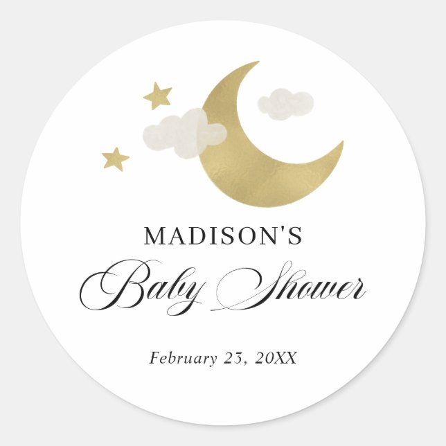 Personalisiert | Baby Shower Moon Stars Wolken Runder Aufkleber (Vorderseite)