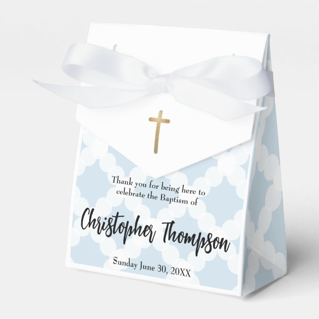 Personalisiert Baby Taufe Gold Cross Blue Muster Geschenkschachtel (Vorderseite)