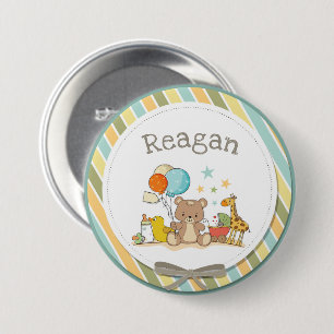 Personalisiert Baby Teddy Bear Giraffe Rubber Duck Button