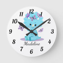 Personalisiert Baby Triceratops - Dinosaur Round C Runde Wanduhr