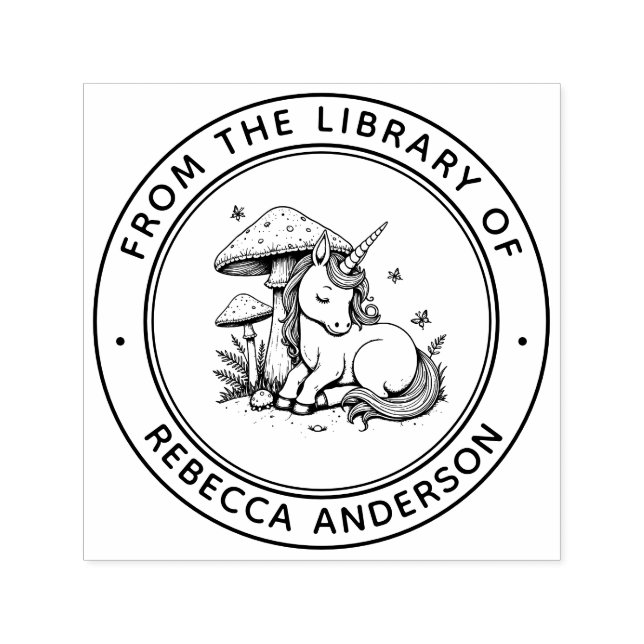 Personalisiert Baby Unicorn Toadstool Library Book Permastempel (Design)
