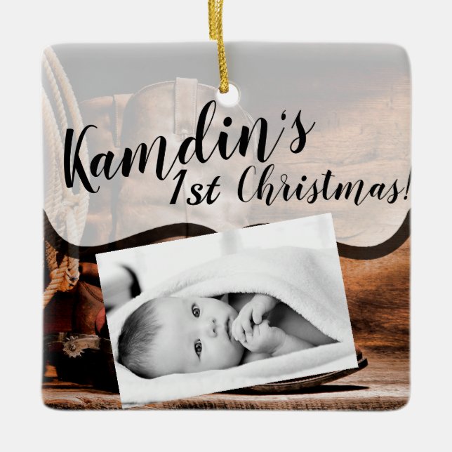 Personalisiert Baby XMAS Ornament Cowboy Boots Bar (Vorderseite)
