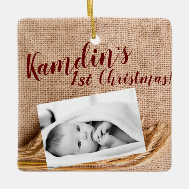 Personalisiert Baby XMAS Ornament Weize auf Burlap (Vorderseite)
