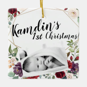 Personalisiert Baby XMAS Ornament White Roses Gold