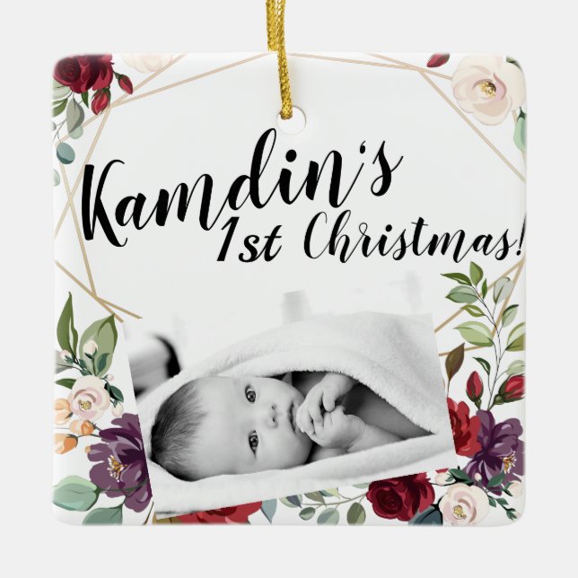 Personalisiert Baby XMAS Ornament White Roses Gold (Vorderseite)