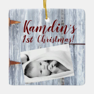 Personalisiert Baby XMAS Ornament White Wash Wood 