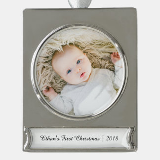 Personalisiert Babyname Foto Erste Weihnachtsfeier Banner-Ornament Silber