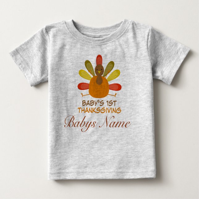 Personalisiert Babys 1. Erntedank Niedlich Türkei Baby T-shirt (Vorderseite)