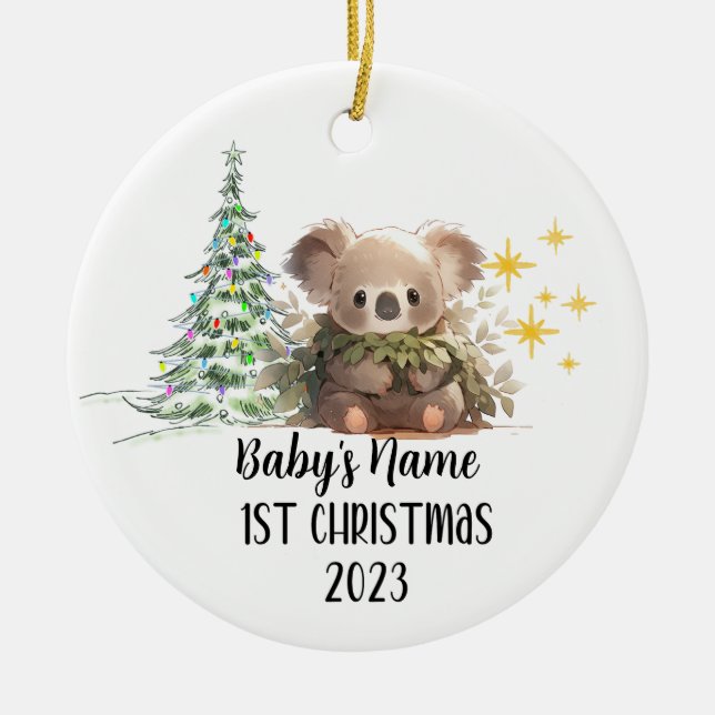 Personalisiert Baby's 1. Weihnachtsdekoration Keramik Ornament (Vorne)