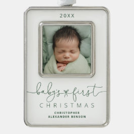 Personalisiert Baby's 1. Weihnachtsfest Foto Rahmen-Ornament Silber