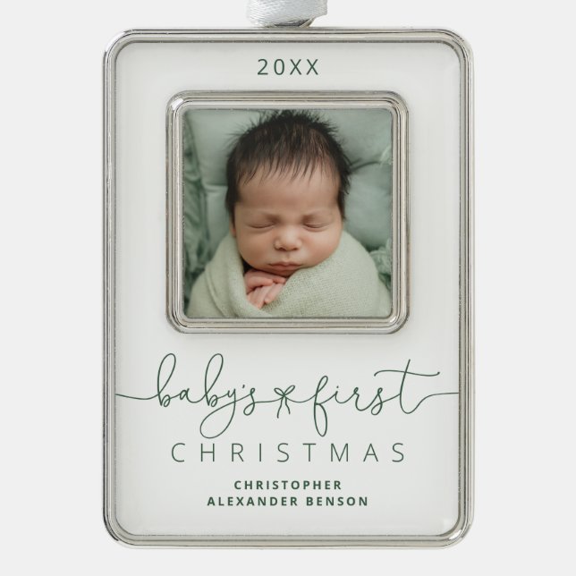 Personalisiert Baby's 1. Weihnachtsfest Foto Rahmen-Ornament Silber (Vorderseite)