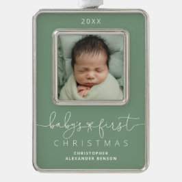 Personalisiert Baby's 1. Weihnachtsfest Foto Rahmen-Ornament Silber