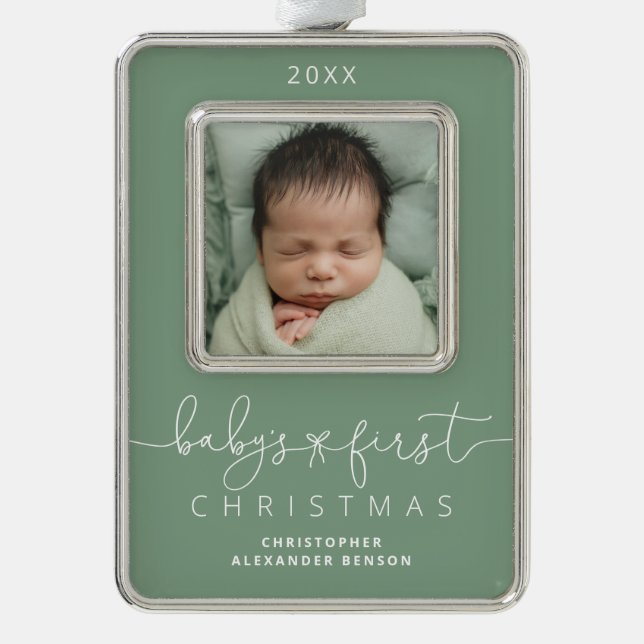 Personalisiert Baby's 1. Weihnachtsfest Foto Rahmen-Ornament Silber (Vorderseite)