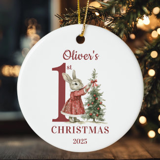 Personalisiert Baby's 1. Weihnachtsrabbit Keramik Ornament