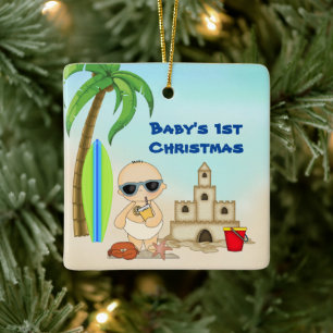 Personalisiert Baby's 1. Weihnachtsstrand Keramikornament