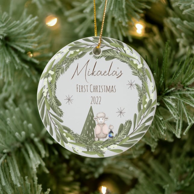 Personalisiert Baby's erstes Weihnachtsgeschenk Keramik Ornament (Baum)