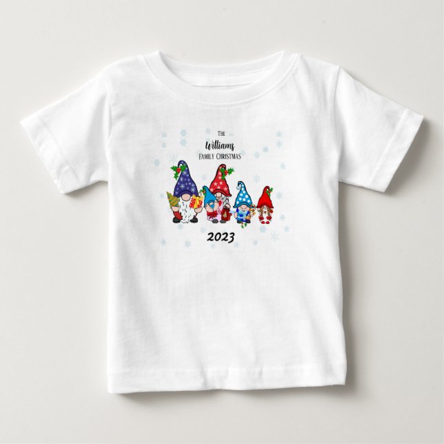 Personalisiert Baby's Family Gnomes Baby T-shirt (Vorderseite)