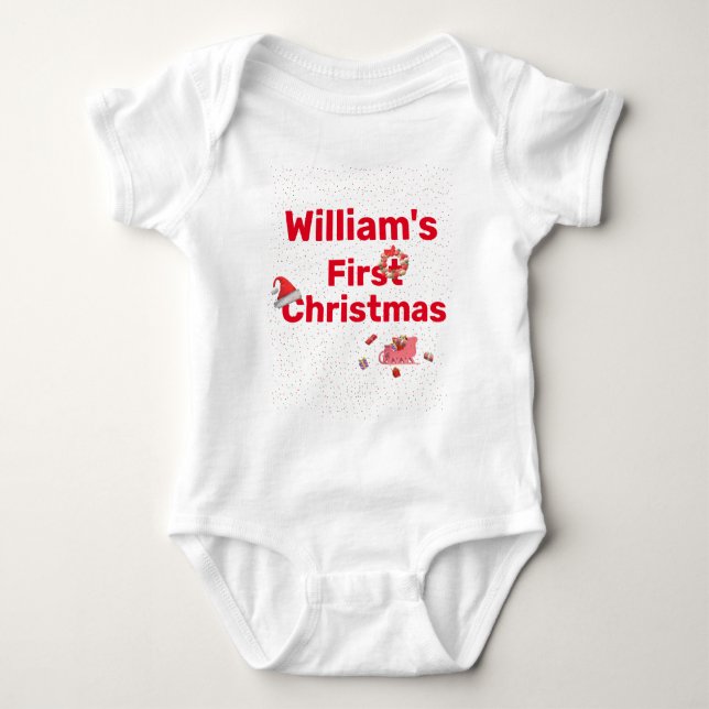 Personalisiert Baby's First Christmas Baby Bodysui Strampler (Vorderseite)