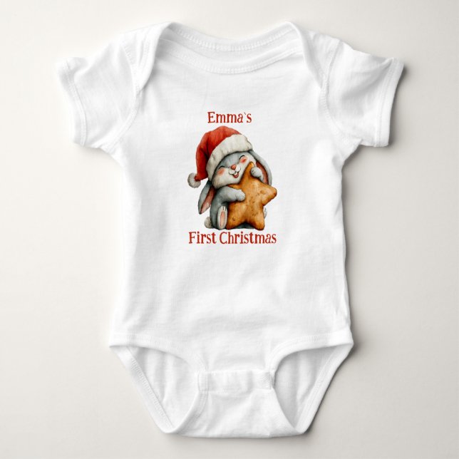 Personalisiert Baby's First Christmas Bunny Baby Strampler (Vorderseite)