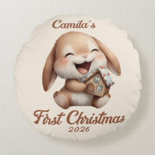 Personalisiert Baby's First Christmas Bunny Rundes Kissen