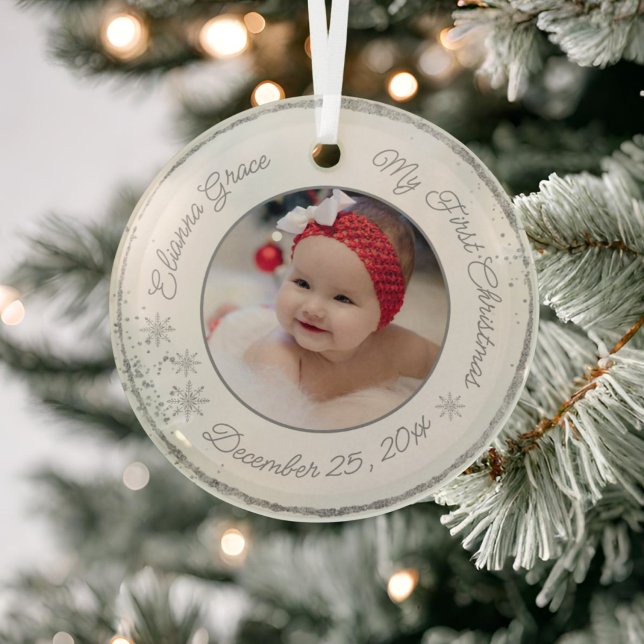 Personalisiert Baby's First Christmas Foto Glitzer Ornament Aus Glas (Von Creator hochgeladen)