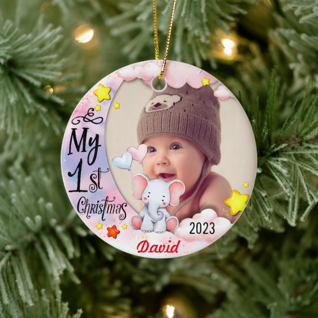 Personalisiert Baby's First Christmas Foto Ornamen Keramik Ornament (Baum)