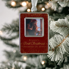 Personalisiert Baby's First Christmas Glitzer Foto Rahmen-Ornament Silber